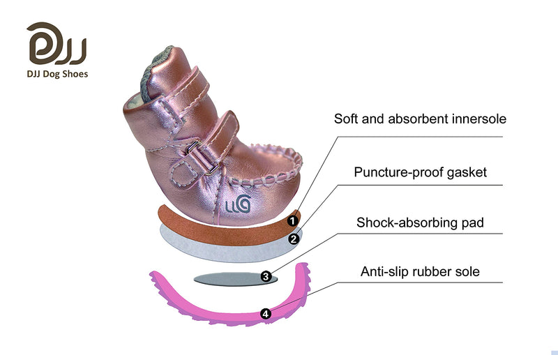 DJJ Dog Boots, Anti-Slip Luxurious Dog Shoes for Small and Medium Dogs with Double Straps, Pearly Pink Artificial Waterproof Leather, Paw Protector, 2Pcs 35 - PawsPlanet Australia