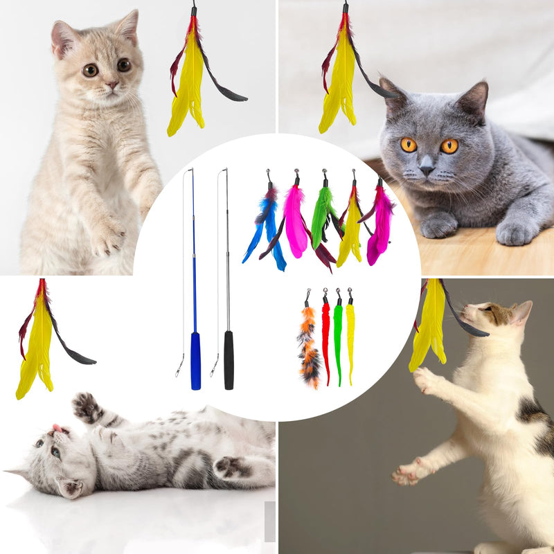 Fousenuk Cat Fishing Rod Stable with Feathers, Pack of 12 Cat Toys Intelligence, Cat Toy, the Cat Fishing Rod Is 31cm Long Can Be Extended to 83cm, Feather Toy for Employment - PawsPlanet Australia