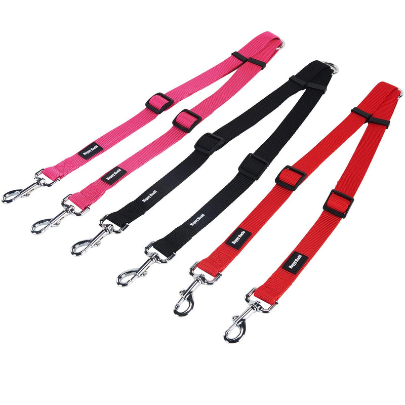 HAPPY HACHI Adjustable Double Dog Lead Coupler No Tangle Nylon Twin 2 Pet Trainer Leash Splitter (S 13-19.7in, Red) S 13-19.7in - PawsPlanet Australia