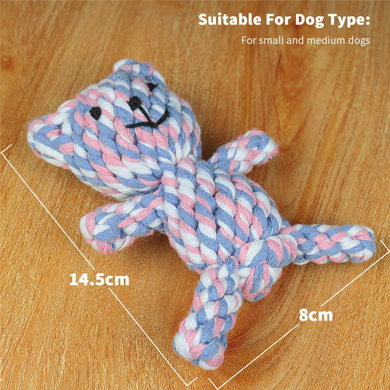 MEKEET Puppy Boredom Rope Toy, Cotton Natural Teeth Cleaning Chew Rope Dogs Ball Knot Training toy Small Dogs Toy (Bear) bear - PawsPlanet Australia