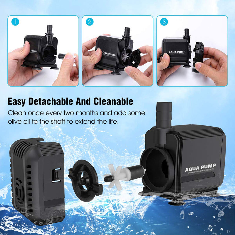 [Australia] - UPMCT 60-400 GPH Adjustable Submersible Water Pump, Ultra Quiet High Lift Detachable Cleanable Water Pump with 2 Nozzles for Aquarium, Pond, Statuary, Hydroponics 200-400 GPH Black 