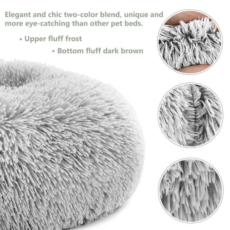 GASUR Dog Bed Cat Beds Donut, Soft Plush Round Pet Bed XS Small Medium Size Calming Bed, Self Warming Winter Indoor Snooze Sleeping Kitten Bed Puppy Kennel S-20" x 20" x 7" Frost - PawsPlanet Australia