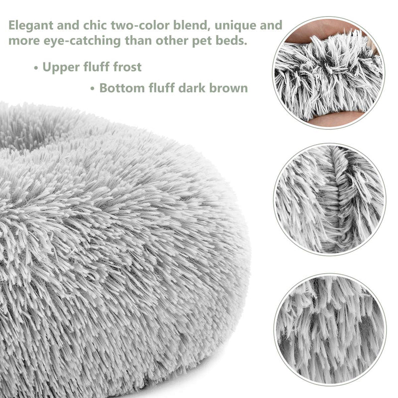 [Australia] - GASUR Dog Bed Cat Beds Donut, Soft Plush Round Pet Bed XS Small Medium Size Calming Bed, Self Warming Winter Indoor Snooze Sleeping Kitten Bed Puppy Kennel 23*23 Frost 