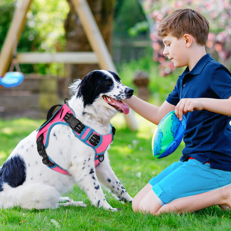 WINGOIN 2023 Upgraded Tactical Dog Harness for Large Dogs, No Pull Adjustable Harness with Handle and 2 Pockets, Reflective Military Service Dog Vest Harness for Training Walking Hiking (Pink,L) 1Pink & Blue - PawsPlanet Australia