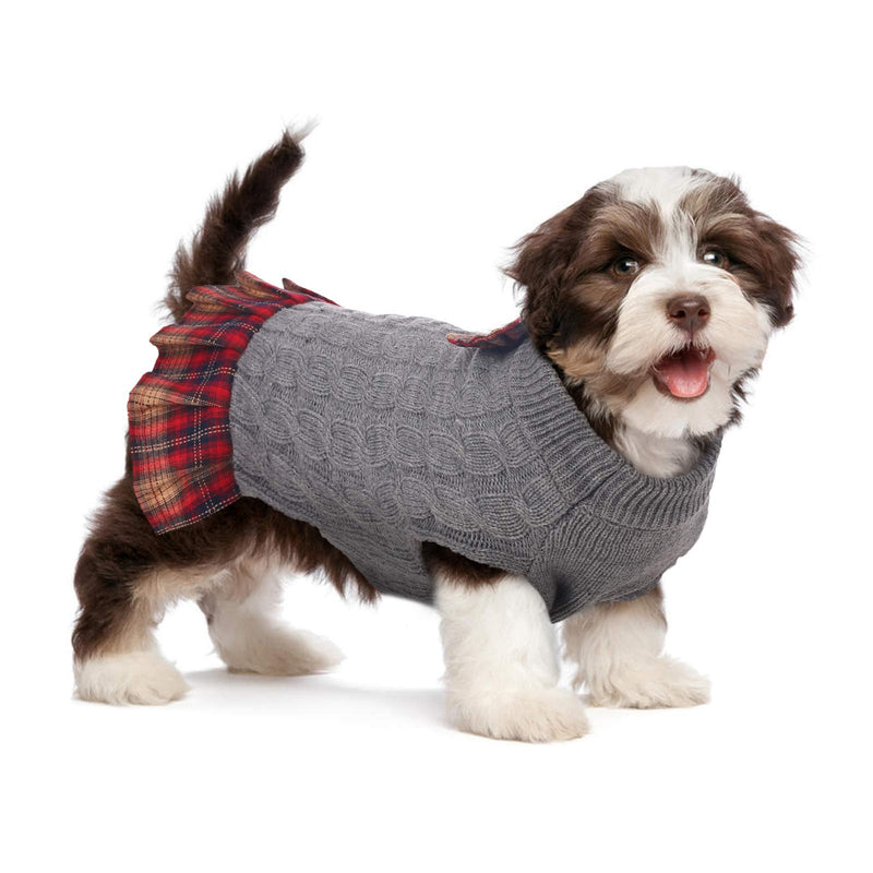 Kuoser Dog Sweater, Dog British Style Sweater Dress Warm Dog Sweaters Knitwear Vest Turtleneck Pullover Dog Coat for Small Medium Dogs Puppies Bulldog for Fall Winter with Leash Hole XS-XL XS(Back length:7.9") Grey - PawsPlanet Australia