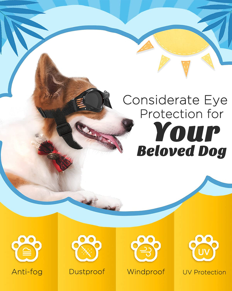 Lewondr Small Dog Sunglasses UV Protection Goggles Eye Wear Protection with Adjustable Strap Foldable Pet Sunglasses for Dogs Waterproof Pet Sun Glasses Dog Windproof Anti-Fog Glasses Black - PawsPlanet Australia