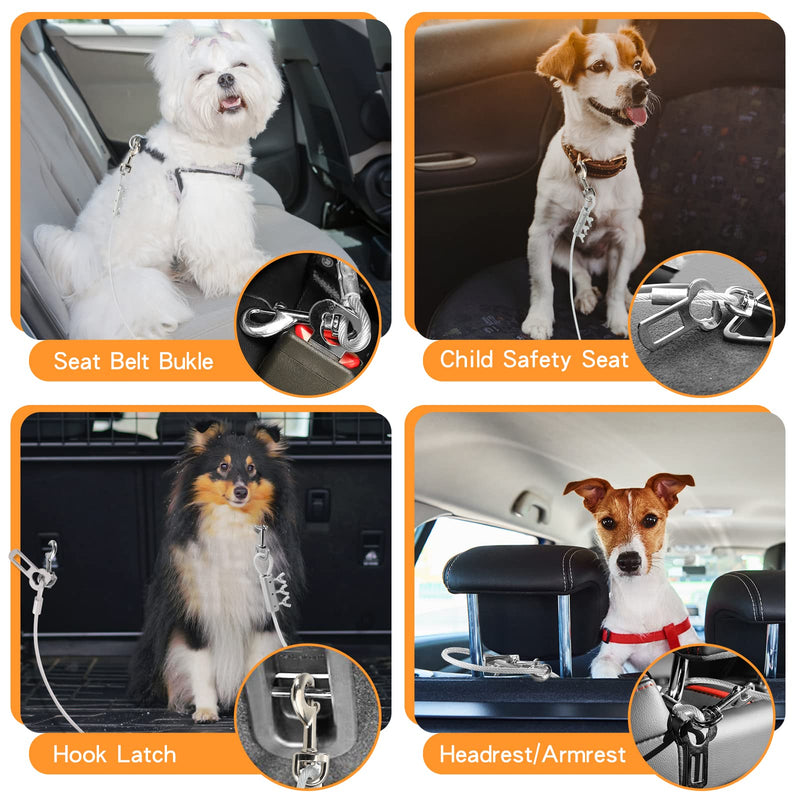 Anipaw Dog Seat Belt Dog Car Harness Adjustable Dog Safety Seat Belt No-Chew Restraint Coated Wire Rope Dog Seatbelt Tether Cable with Double Clips for Large Small Breed Pets Dogs in Cars Vehicle 40In - PawsPlanet Australia