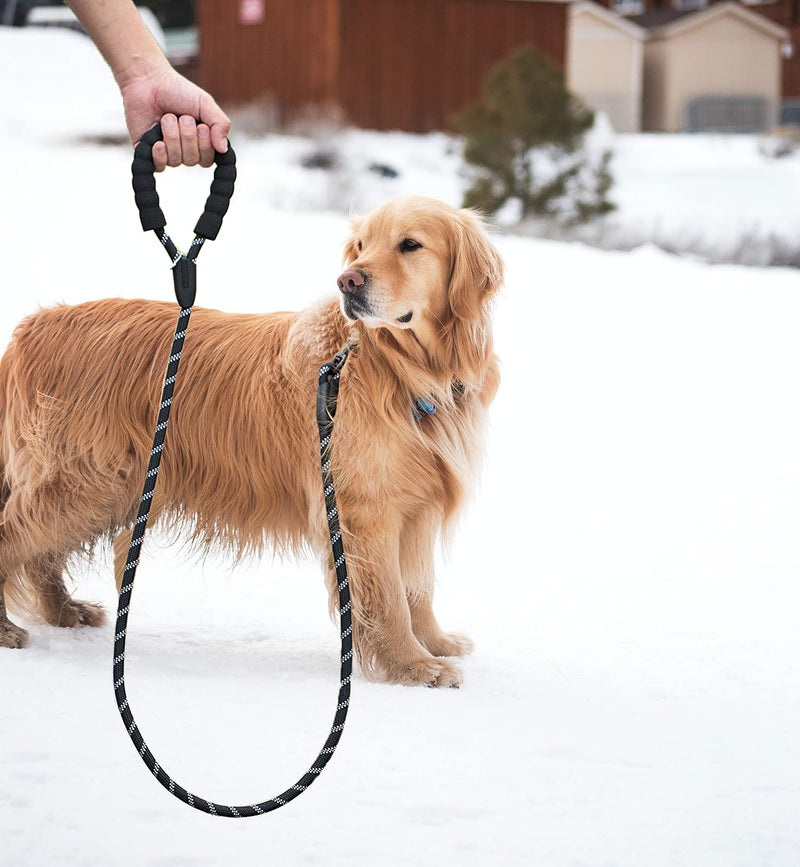 HTIAITH 5 FT Heavy Duty Rope Leash with Comfortable Padded Handle and Highly Reflective Threads, Strong Dog Leash for Small Medium and Large Dogs (5FTx1/2‘’)(Black) Black - PawsPlanet Australia