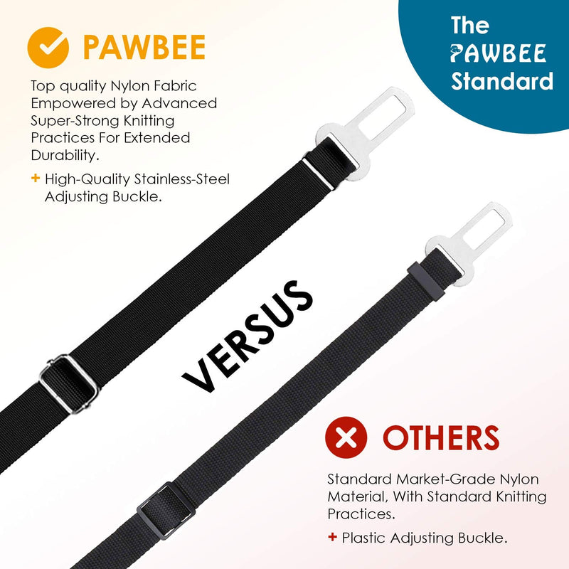 PAWBEE Car Dog Seat Belt - 2 Pack Safety Pet Seatbelt - Adjustable Car Seatbelt For Dogs - Dog Seat Belt For Vehicles - Safety Dog Car Seat Belt - Durable Nylon Dog Seatbelt With Stainless Hook & Clip - PawsPlanet Australia