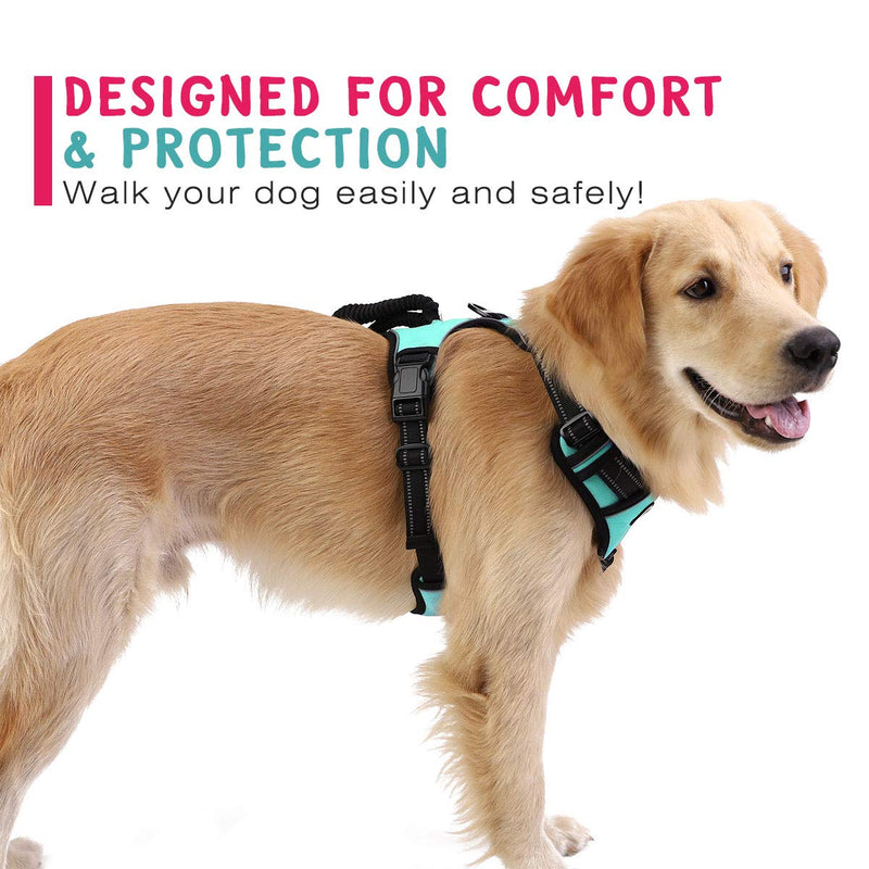 [Australia] - VavoPaw Dog Vest Harness, No Pull Design Pet Soft Padded Reflective Leash Chest Harness with Adjustable Strap for Various Sizes Dogs, Easy to Control L (Neck:16.5-25.2"/Chest:20.1-35.0") Lake Blue 