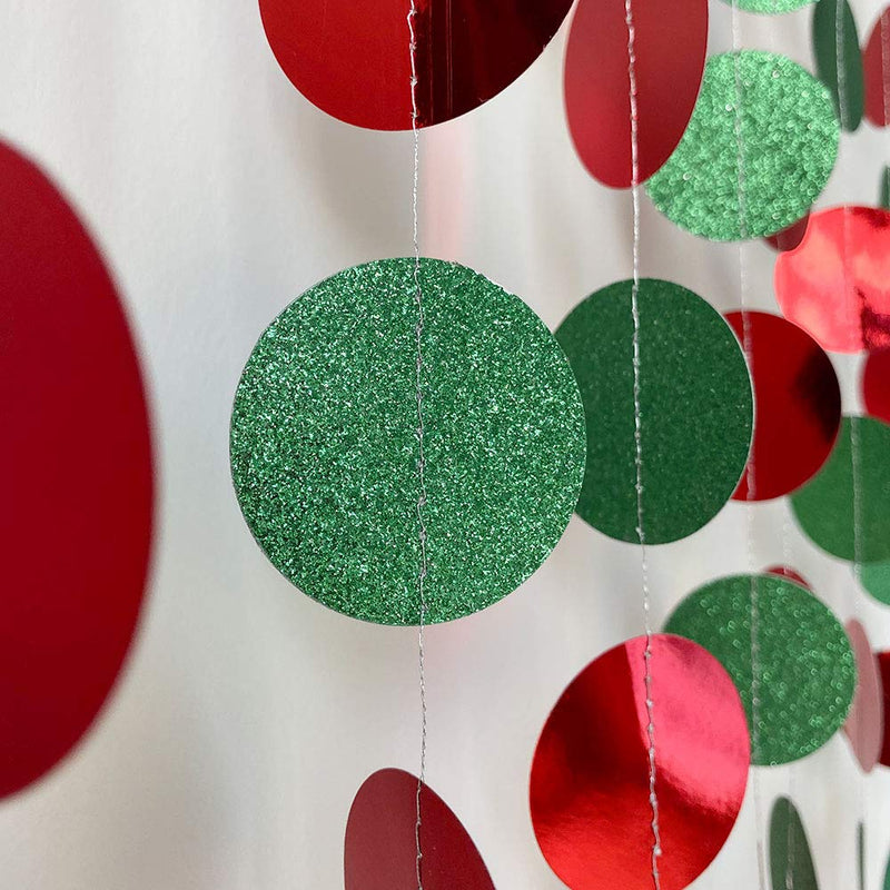 Glitter Red and Green Garland Twinkle Circle Dots Party Decoration Cutout Hanging Bunting Banner for Birthday/Baby Shower/Wedding/Christmas/Engagement/Graduation/New Year/Home Decor - PawsPlanet Australia