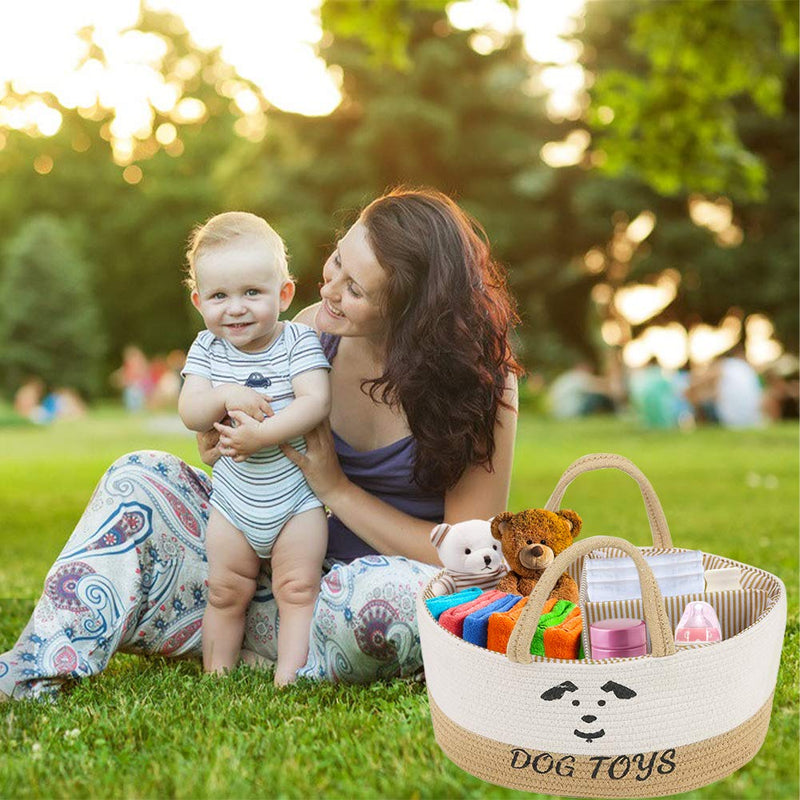 SABAN Dog Toy Box, Personalised Dog Toy Box, Dog Toy Basket, Box for Dog Toys, Dog Toy Box Storage, Storage Box Chest Organizer for Dog Toys - with Wooden Handle - Rectangle - Brown & white 38x26x18cm - PawsPlanet Australia