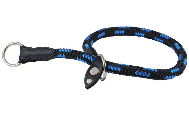 [Australia] - Dogs My Love Round Braided Rope Nylon Choke Dog Collar with Sliding Stopper 24" Long; 0.5" Diam (12mm) Blue/Black 