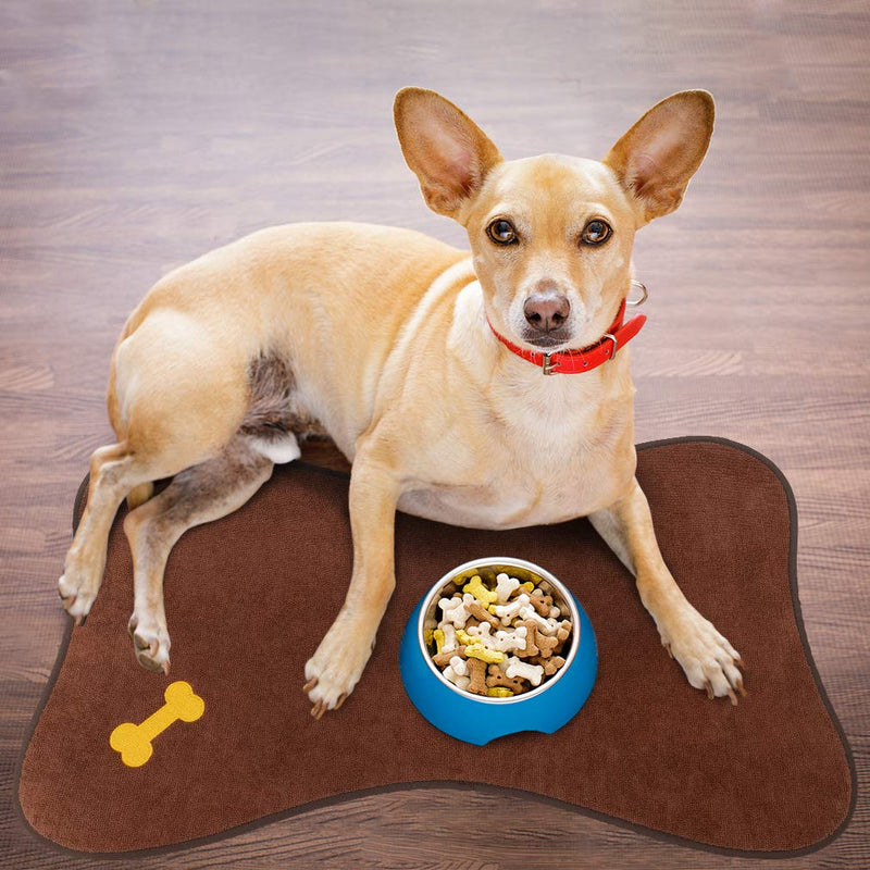 PUPTECK Non-Slip Dog Food Mat for Floors, 2 Pack Waterproof Pet Feeding Mat for Dog Bowls with High Water Absorption, Cute Brown Bone Shape for Small Medium Dogs Cats - PawsPlanet Australia