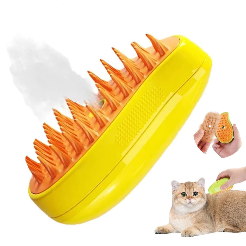 Steamy Cat Brush - 3 In1 Cat Steamy Brush, Self Cleaning Steam Cat Brush, Cat Steamer Brush for Massage, Cat Hair Brush for Removing Tangled and Loosse Hair Yellow - PawsPlanet Australia