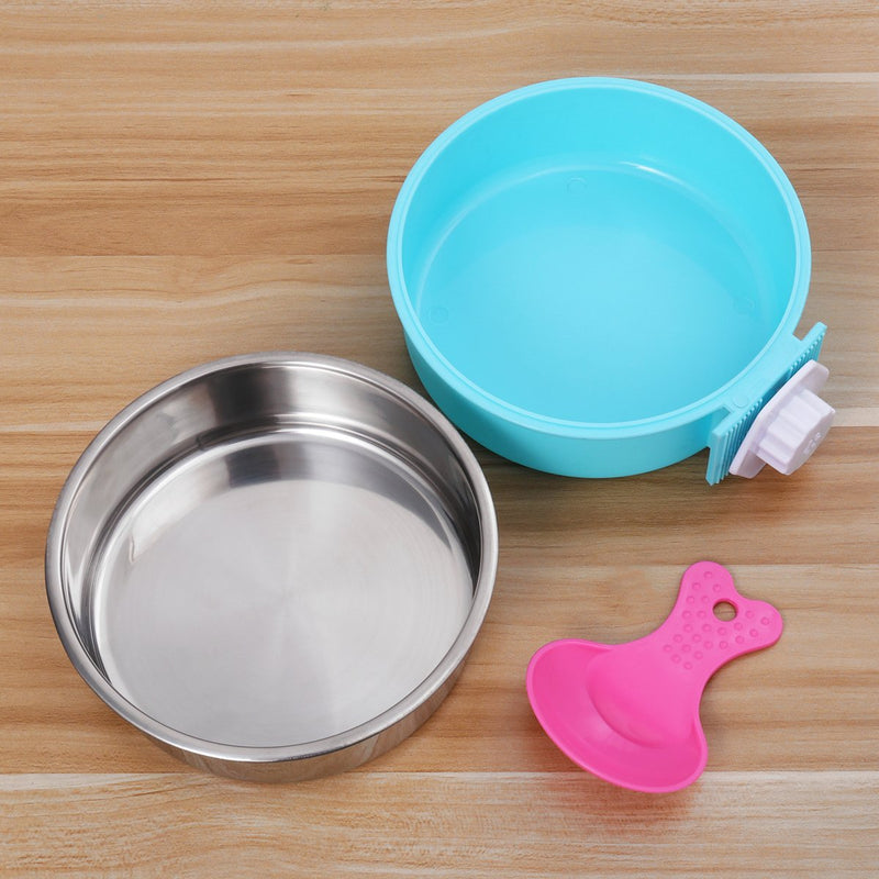 [Australia] - UEETEK Crate Dog Bowl, FDA Removable 2 in 1 Plastic Bowl & Stainless Steel Food Feeder Bowl with 1 Scoop for Dog, Cat, Pet, Bird, Rabbit 