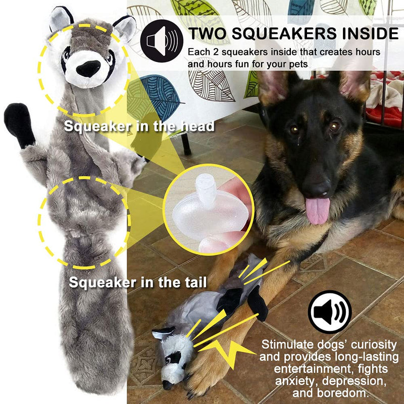 onebarleycorn - Squeaky Dog Toys,Dog Toy No Stuffing Durable Dog Plush Soft Toys Dog Chew Toys for Small,Medium and Large Dogs(2 Pack Wolf Raccoon) - PawsPlanet Australia