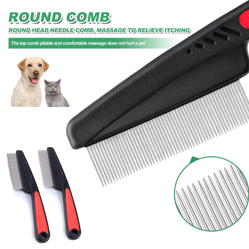 Flea Comb for Dogs Cats Pack of 2 Professional Dog Cat Lice Comb Dust Comb Flea Comb Coarse & Fine Teeth Stainless Steel Lice Flea Comb - PawsPlanet Australia