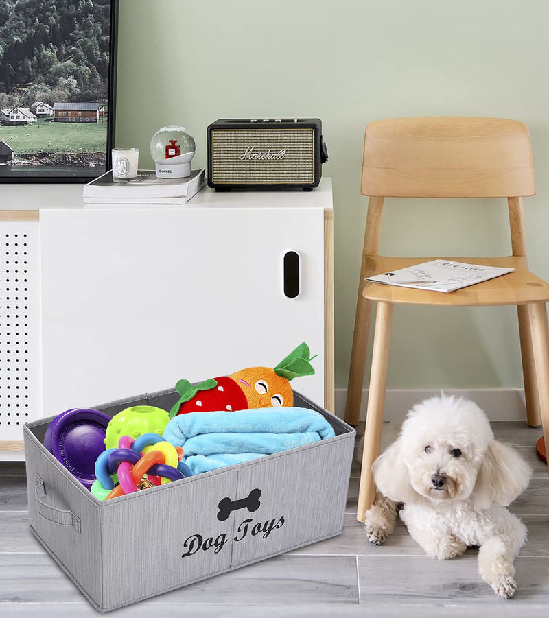 Linen-cotton blend dog toy basket storage, dog toy basket, storage bin for dog stuff - Perfect for organizing dog chew toys, blankets, leashes, coats and diapers - Bamboo Stripe - PawsPlanet Australia