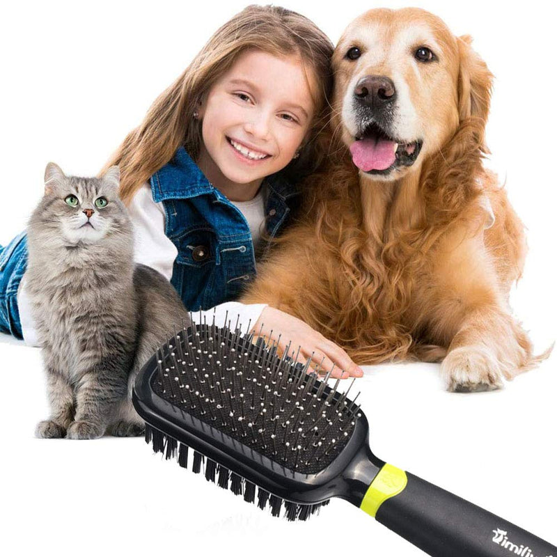 BESLIME Pet Grooming Brush, 2 in 1 Pin & Bristle Soft Brush for Long Haired Dog, Pet Dog Cat Slicker Brush Pin Brush Dog Deshedding Tool Dematting Comb, 20.5 * 5.8 * 5.3cm - PawsPlanet Australia