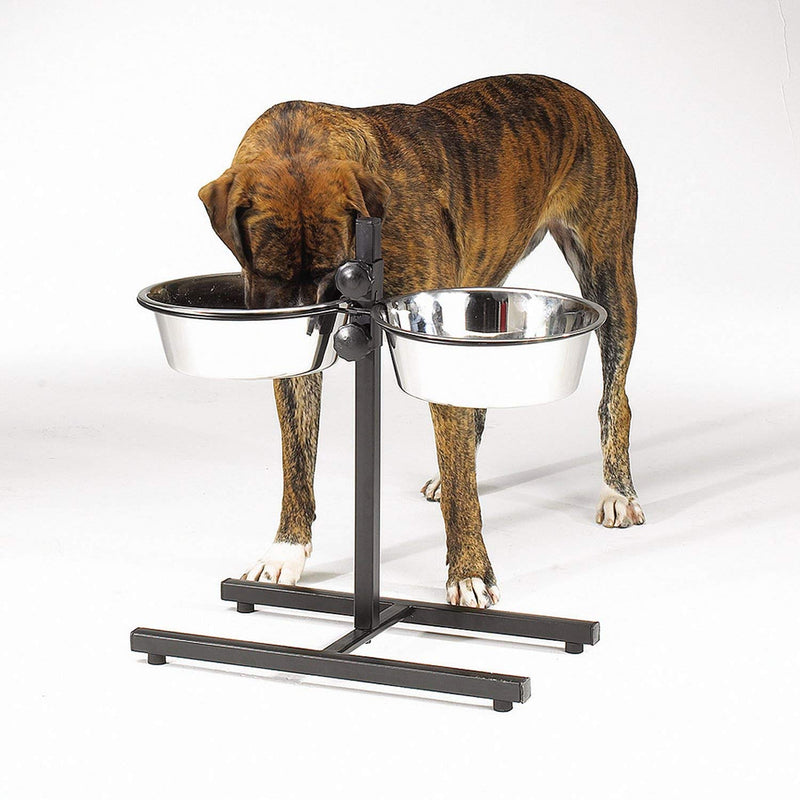 King International Super Dog Adjustment Feeding Stand U Type with 2 Bowls H-Base Double Bowl Stand Two Stainless Steel Removable Bowls - PawsPlanet Australia