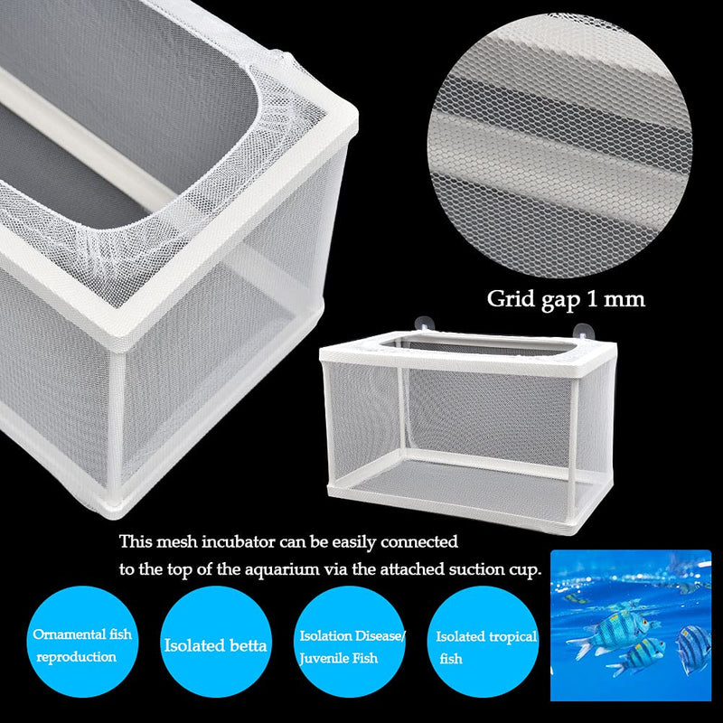 2 Pack Fish Breeding Box, Large Size Fish Tank Breeder Net, Aquarium Separation Net Nylon Incubator Mesh, Fry Hatchery Incubator Mesh with 4 Suction Cup for Newborn Small Fish, 10"x 6"x 6" - PawsPlanet Australia