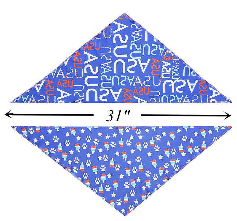 [Australia] - 2 Pack USA Dog Bandana,Patriotic 4th of July Triangle Bibs Pet Scarf Ice Cream+USA L 