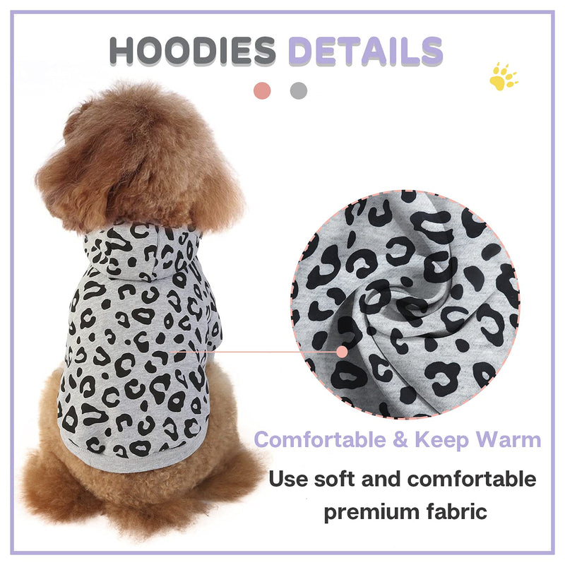 SETSBO Dog Leopard Hooded Sweatshirt with Hat, Dogs Clothes Lightweight Puppy Hoodie for Small Dog Cat, Doggy Hoody Outfits Cat Apparel Gray leopard hoodies Large - PawsPlanet Australia