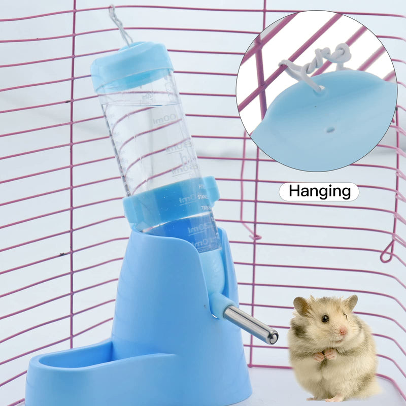 Mygeromon Hamsters Water Bottle with Stand Hut Automatic Feeder and Food Dispenser Holder for Small Animals, Guinea Pig, Rat, Dwarf Rabbit, Gerbil, Chinchilla Cage (125ml, Blue) - PawsPlanet Australia