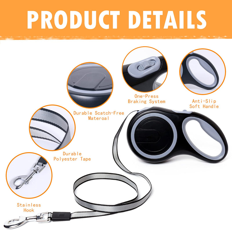 26Ft Retractable Dog Leash, Heavy Duty Great Leash for Dog up to 110 lbs, Anti-Slip Rubberized Handle, One-Handed Brake, Strong Nylon Tape, Tangle Free——MK-DEF . - PawsPlanet Australia