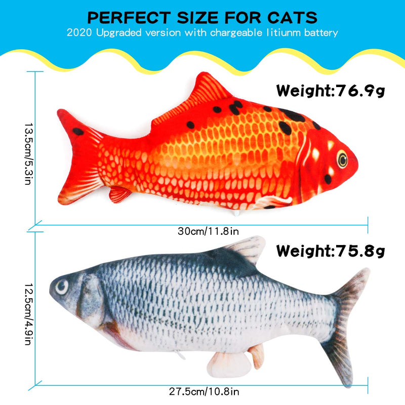 FancyWhoop 2 Pack Electric Fish Cat Toy Realistic Plush Moving Wagging Fish Cat Toys Simulation Interactive Cat Kitten Toys Perfect cat Kitty Kitten Gift for Grabbing, Biting, Chewing and Kicking - PawsPlanet Australia