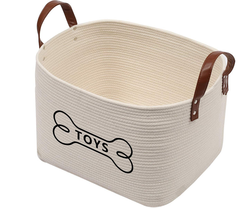 Brabtod Large Woven Cotton Rope Storage Basket with Leather Handles for Toys, Throws, Pillows, and Towels-beige Beige - PawsPlanet Australia
