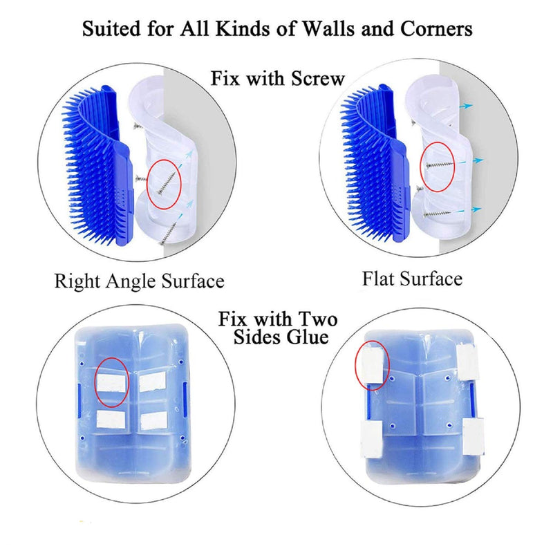 TOPYHL Cat Self Groomer,4 Pack Cats Wall Corner Groomer Brush with Catnip,Cats Corner Massage Grooming Brush Tool for Long and Short Fur Cats (Grey and Blue) - PawsPlanet Australia