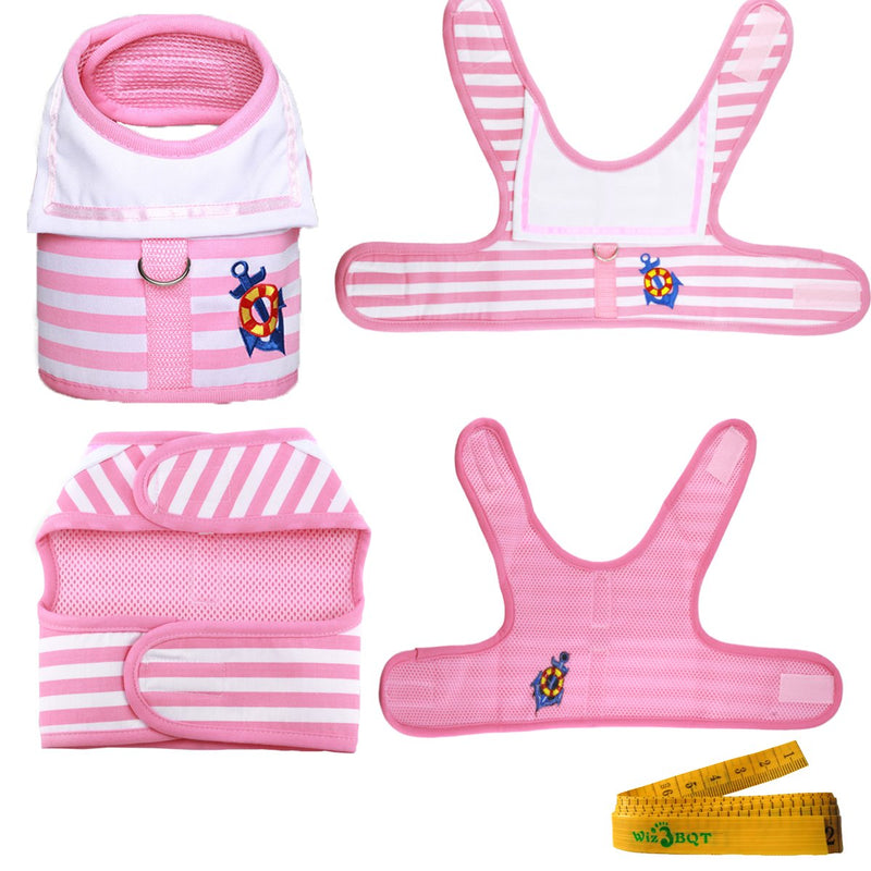 [Australia] - Wiz BBQT Dog Cat Puppy Pet Vest Harness and Leash Set for Walking Party Pink and White Navy Striped Sailor Anchor Style Large 