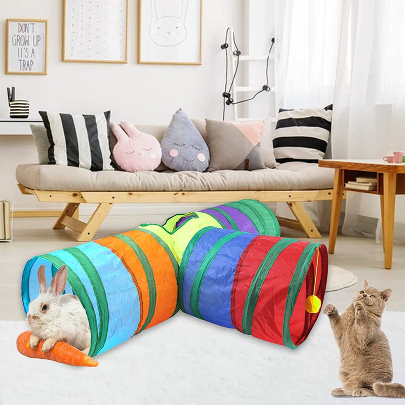 Voarge Foldable Rabbit Tunnel 3-Way Rabbit Hideout Small Animal Activity Tube Toy for Dwarf Rabbits, Guinea Pigs, Chinchilla, Ferrets and Kittens - PawsPlanet Australia
