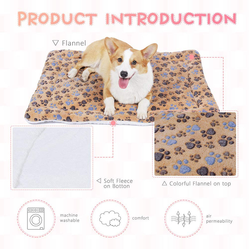 UMAPet Machine Washable Pet Bed Mat | Reversible Fleece Dog Crate Kennel Pad with Cute Prints ((18"X13"), Brown) 18-Inch Brown Paw - PawsPlanet Australia