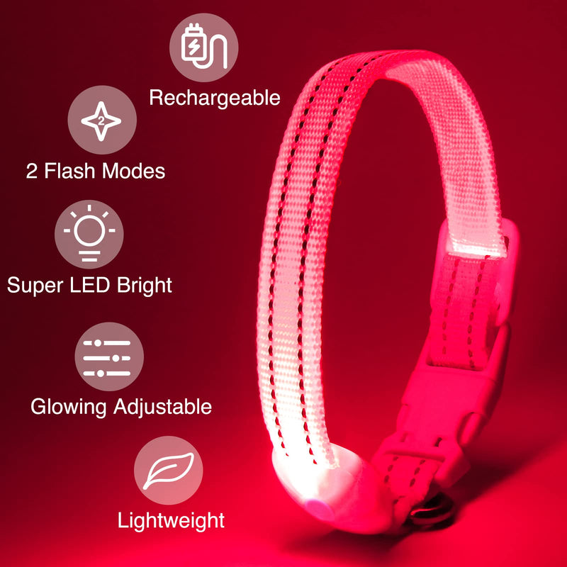KOSKILL Luminous Dog Collar Rechargeable USB LED Dog Collar Waterproof Luminous Dog Collar Adjustable Super Bright for Small Dogs (Pink, S) Pink S - PawsPlanet Australia