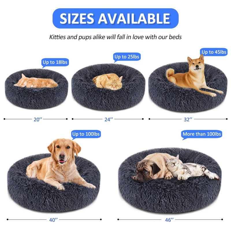 FOCUSPET Dog Bed Cat Bed Donut, Pet Bed Faux Fur Cuddler Round Comfortable for Small Medium Large Dogs Ultra Soft Calming Bed Self Warming Indoor Sleeping Bed Multiple Sizes (20''/24''/32''/40''/46'') S(20'' x 20'' x 8'') Dark Bule - PawsPlanet Australia