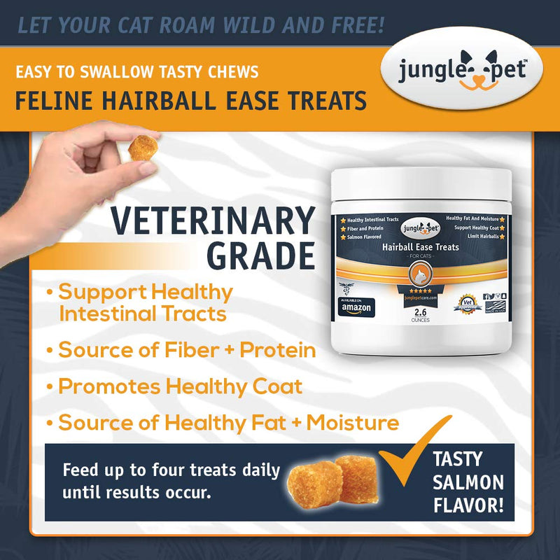 Jungle Pet Hairball Ease Treats - Salmon Flavor - Textured/Shaped for Cats - 2.6oz Chew - Treat - Healthy Skin & Coat - PawsPlanet Australia