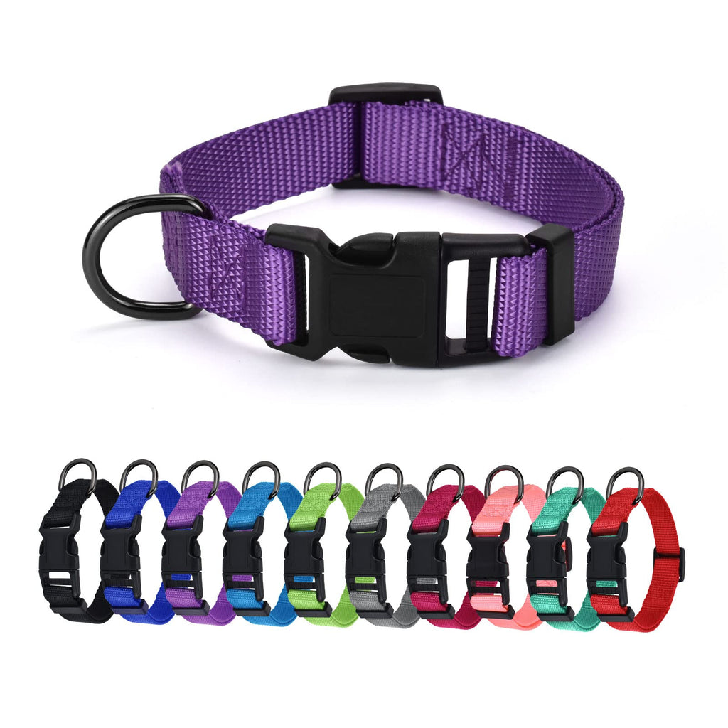 AUDWUD Thick nylon collar, classic adjustable dog collar in several colors, suitable for small, medium and large dogs, 4 sizes XS: 25-36 cm purple - PawsPlanet Australia