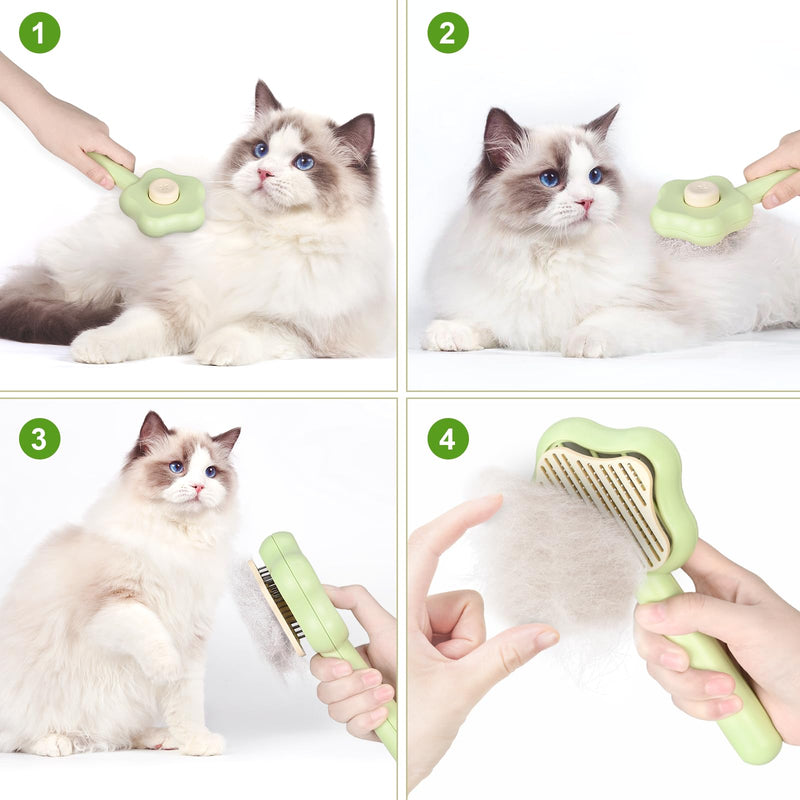 Carehabi Cat Brush - Pet Dog Brush Cat Brush, Hair Remover Pet Brush for Long Hair and Short Hair, Clean Pet Hair from the Brush with One Button (Green) - PawsPlanet Australia