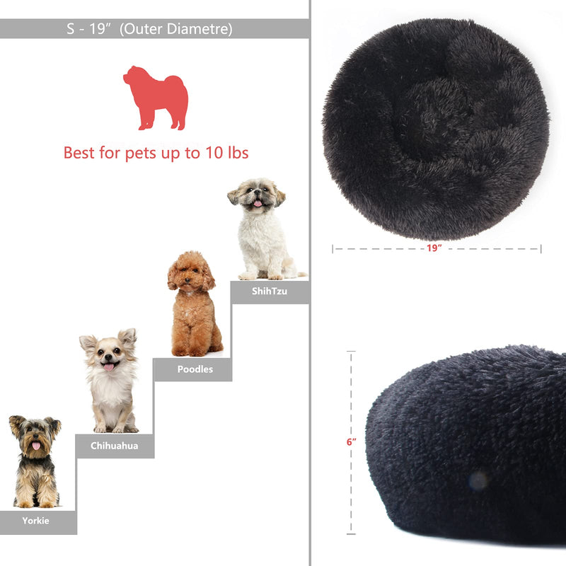 Anxiety Dog Bed and Grey Dog Calming Blanket Set Comfy Donut Cuddler Pet Bed for Orthopedic Relief, Improved Sleeping, Waterproof Bottom S-19" Black - PawsPlanet Australia