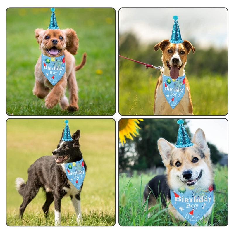 AIITLE Dog Birthday Bandana, Scarf and Reusable Dog Girl Boy Birthday Party Hat with Number, Small Medium Dog Cat Pet Birthday Party Supplies Light Blue - PawsPlanet Australia