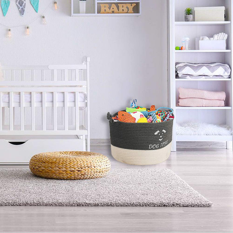 YANGDD Dog Toys Storage Bins, Pet Toy and Accessory Storage Box, Dog Toys and Food Organizing Basket, Dog Toys Box for Organizing Pet Toys, Blankets and Dog Stuff-Dark Gray & White(40 * 27cm) 40*27cm Dark Gray & White - PawsPlanet Australia