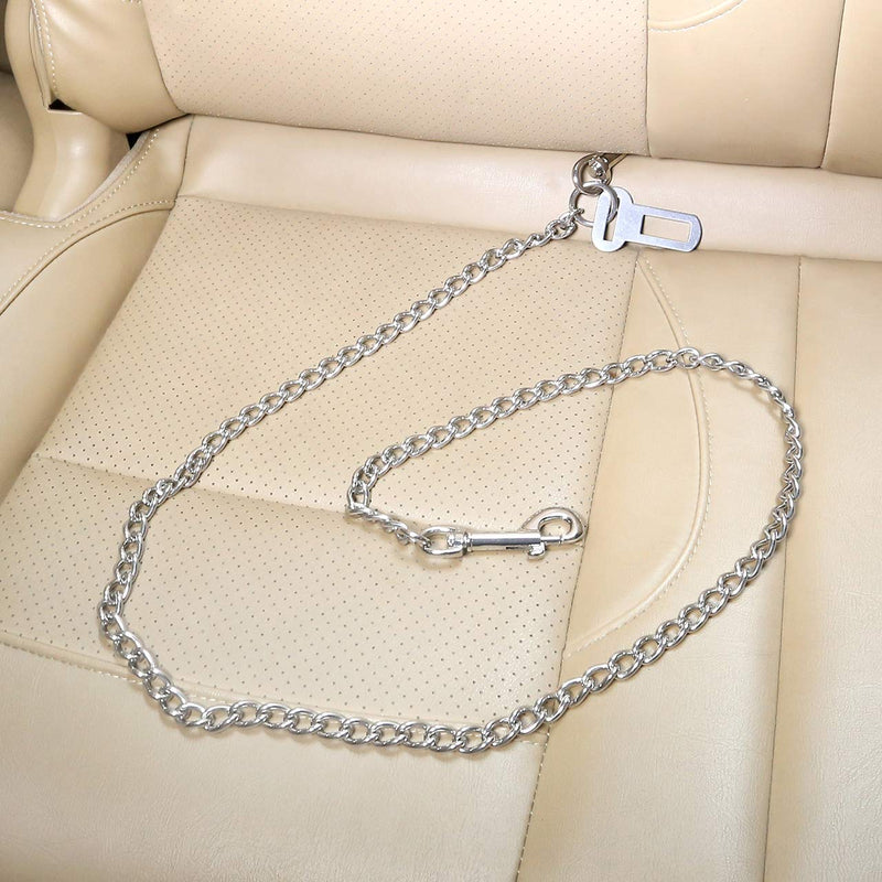 Mogokoyo Stainless Steel No chew Dog Car Seat Belt, Pet Vehicle Safety Restraint Tether, Heavy Duty Big Canine Dog Car Leash Strap with Double Clip and Latch Attachment-20 Inch 20.8 Inch/53 CM - PawsPlanet Australia