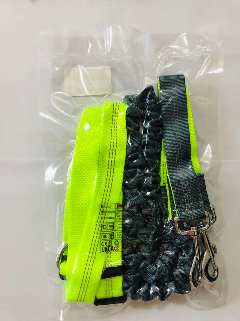Aiqeer Hands-Free Dog Leash, Green Adjustable Waist Belt and Gray Stretchy Bungee Leash, Jogging Dog Leash with Reflective Stitching - PawsPlanet Australia