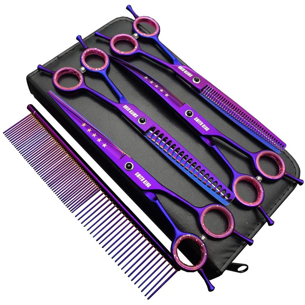 7.0 Inch Professional Dog Grooming Scissors Set Straight & Thinning & Curved & Chunker & Comb 5 pieces in 1 set for left-handed & right-handed people - PawsPlanet Australia