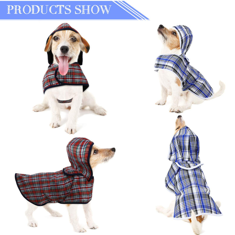 Geyoga 2 Pieces Plaid Dog Raincoat Adjustable Dog Raincoat Jacket with Leash Hole Lightweight Hooded Dog Jumpsuit Raincoat Waterproof Pet Rainwear Clothes for Small Dogs and Cats - PawsPlanet Australia