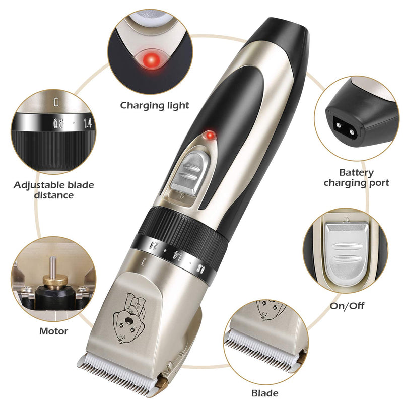 Veperain Dog Clippers, Low Noise Pet Clippers Rechargeable Dog Trimmer Cordless Pet Grooming Tools Kit Professional Dog Hair Trimmer with Comb Guides Nail Kits for Dogs Cats & Other Hairy Animals - PawsPlanet Australia