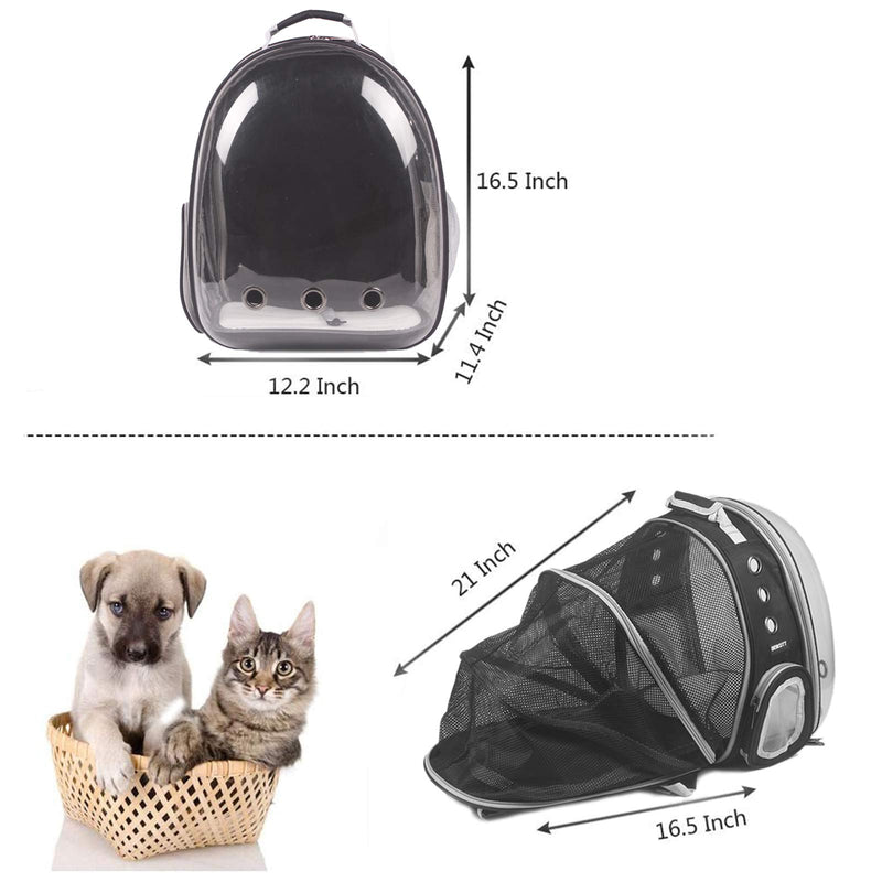 BEIKOTT Back Expandable Cat Backpack, Pet Dog Backpack Carrier for Small Cats Dogs and Birds, Transparent Space Capsule Backpack for Travel/Hiking/Outdoor Expandable-Black - PawsPlanet Australia